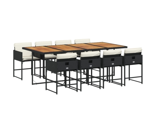 Set de comedor de jardín 9 pzas y cojines ratán sintético negro