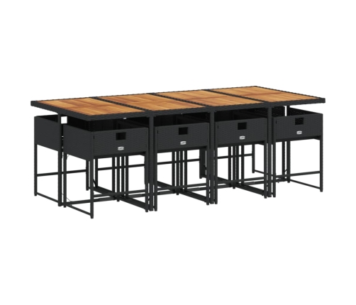 Set de comedor de jardín 9 pzas y cojines ratán sintético negro