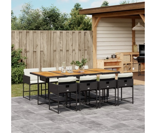 Set de comedor de jardín 9 pzas y cojines ratán sintético negro