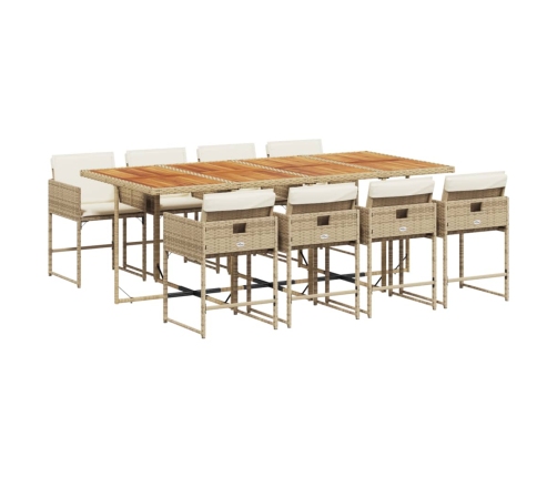 Set comedor de jardín 9 pzas con cojines ratán sintético beige