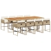 Set comedor de jardín 9 pzas con cojines ratán sintético beige