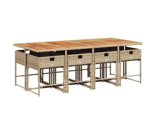 Set comedor de jardín 9 pzas con cojines ratán sintético beige