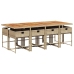 Set comedor de jardín 9 pzas con cojines ratán sintético beige