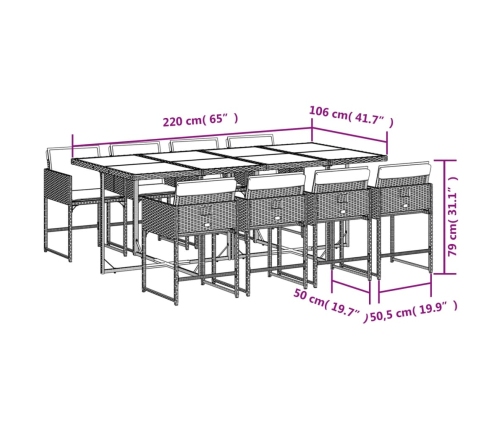 Set comedor de jardín 9 pzas con cojines ratán sintético beige