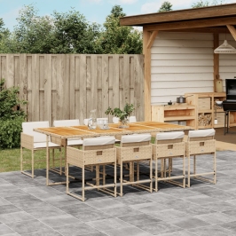 Set comedor de jardín 9 pzas con cojines ratán sintético beige