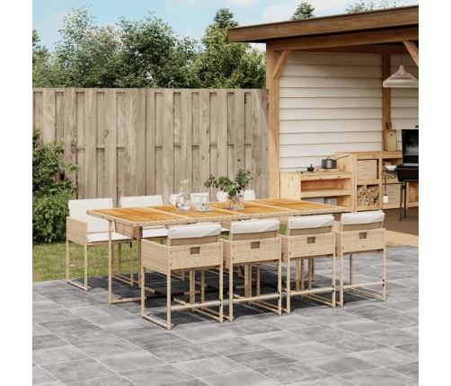 Set comedor de jardín 9 pzas con cojines ratán sintético beige