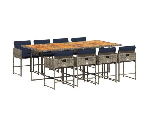 Set comedor jardín 9 pzas y cojines ratán sintético gris