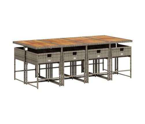 Set comedor jardín 9 pzas y cojines ratán sintético gris