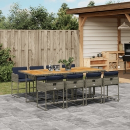Set comedor jardín 9 pzas y cojines ratán sintético gris