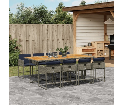 Set comedor jardín 9 pzas y cojines ratán sintético gris