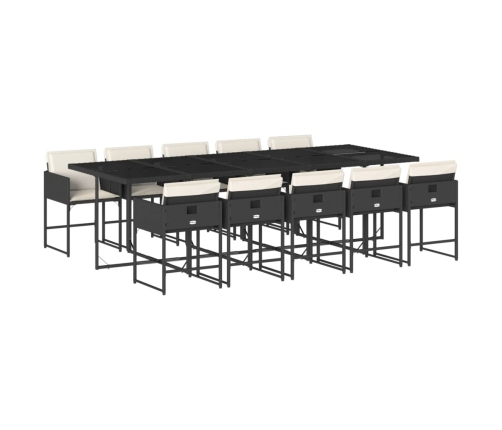 Set de comedor jardín 11 pzas con cojines ratán sintético negro