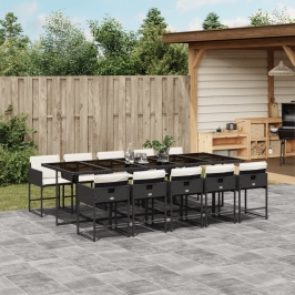Set de comedor jardín 11 pzas con cojines ratán sintético negro