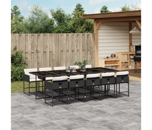 Set de comedor jardín 11 pzas con cojines ratán sintético negro