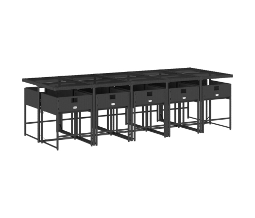 Set de comedor jardín 11 pzas con cojines ratán sintético negro