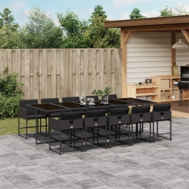 Set de comedor jardín 11 pzas con cojines ratán sintético negro