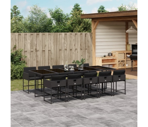 Set de comedor jardín 11 pzas con cojines ratán sintético negro