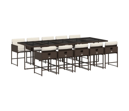 Set comedor de jardín 11 pzas y cojines ratán sintético marrón