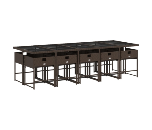 Set comedor de jardín 11 pzas y cojines ratán sintético marrón
