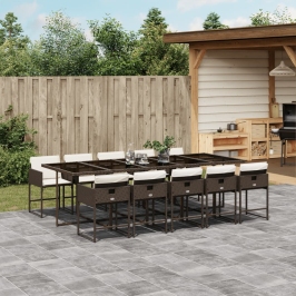 Set comedor de jardín 11 pzas y cojines ratán sintético marrón