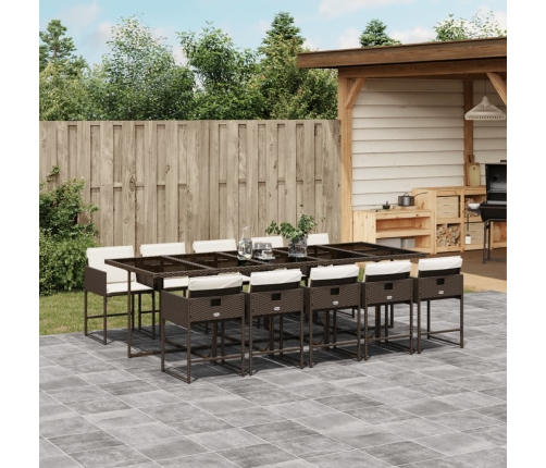 Set comedor de jardín 11 pzas y cojines ratán sintético marrón