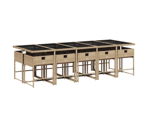 Set comedor de jardín 11 pzas con cojines ratán sintético beige