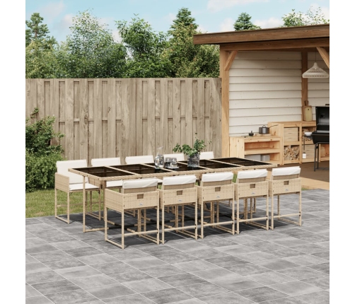 Set comedor de jardín 11 pzas con cojines ratán sintético beige