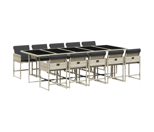 Set de comedor de jardín 11 pzas y cojines ratán sintético gris