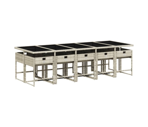 Set de comedor de jardín 11 pzas y cojines ratán sintético gris