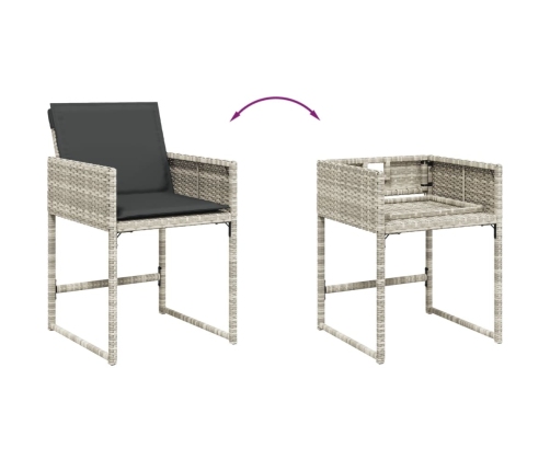 Set de comedor de jardín 11 pzas y cojines ratán sintético gris
