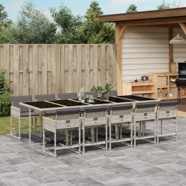 Set de comedor de jardín 11 pzas y cojines ratán sintético gris