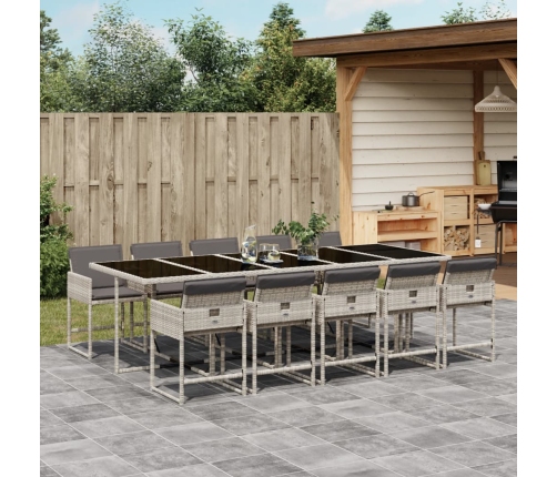 Set de comedor de jardín 11 pzas y cojines ratán sintético gris