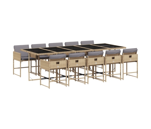 Set comedor de jardín 11 pzas con cojines ratán sintético beige