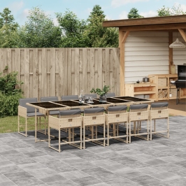 Set comedor de jardín 11 pzas con cojines ratán sintético beige
