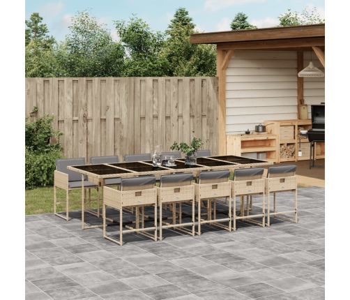 Set comedor de jardín 11 pzas con cojines ratán sintético beige