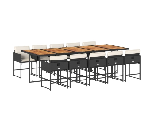 Set de comedor jardín 11 pzas con cojines ratán sintético negro