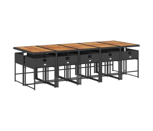 Set de comedor jardín 11 pzas con cojines ratán sintético negro
