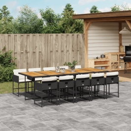 Set de comedor jardín 11 pzas con cojines ratán sintético negro