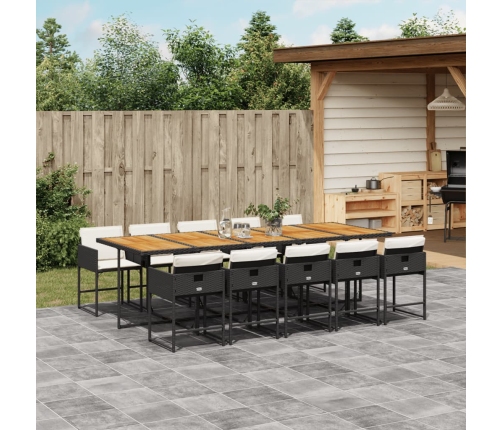 Set de comedor jardín 11 pzas con cojines ratán sintético negro