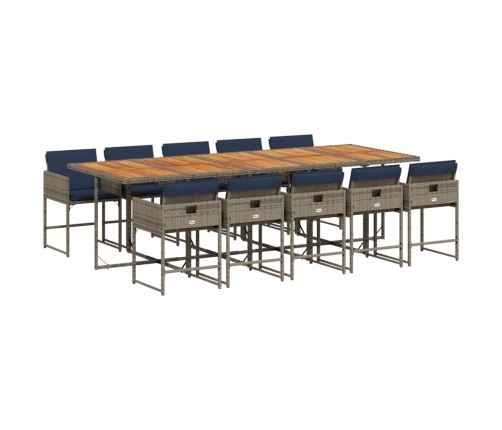 Set de comedor de jardín 11 pzas y cojines ratán sintético gris