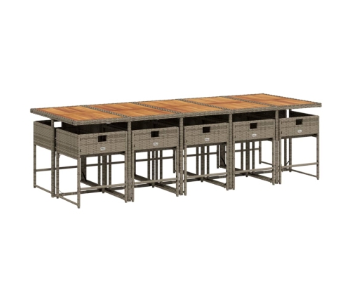 Set de comedor de jardín 11 pzas y cojines ratán sintético gris