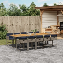 Set de comedor de jardín 11 pzas y cojines ratán sintético gris
