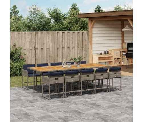 Set de comedor de jardín 11 pzas y cojines ratán sintético gris