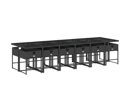 Set comedor de jardín con cojines 13 pzas ratán sintético negro