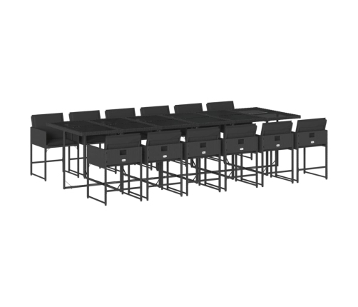 Set comedor de jardín con cojines 13 pzas ratán sintético negro