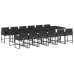 Set comedor de jardín con cojines 13 pzas ratán sintético negro
