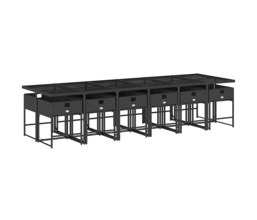 Set comedor de jardín con cojines 13 pzas ratán sintético negro