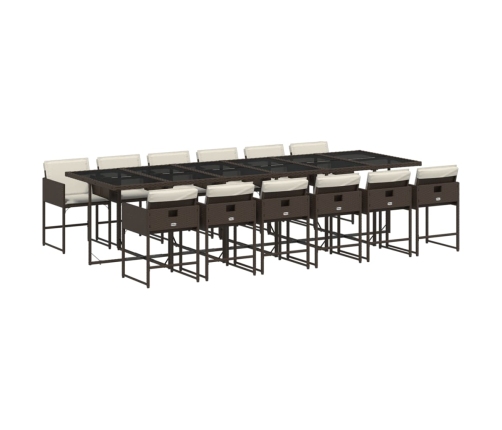 Set muebles de jardín 13 pzas y cojines ratán sintético marrón