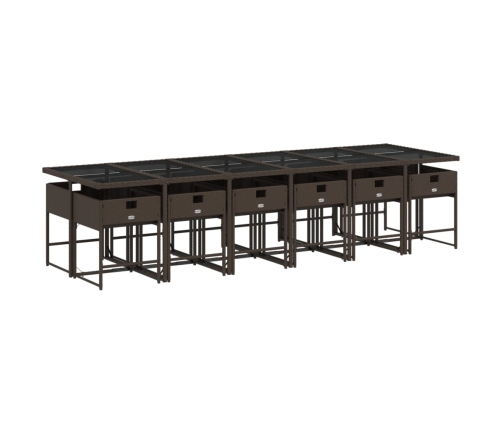 Set muebles de jardín 13 pzas y cojines ratán sintético marrón