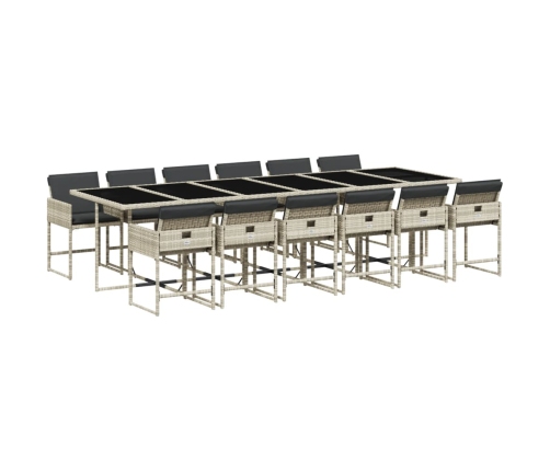 Set comedor jardín y cojines 13 pzas ratán sintético gris claro