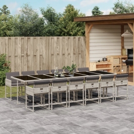 Set comedor jardín y cojines 13 pzas ratán sintético gris claro